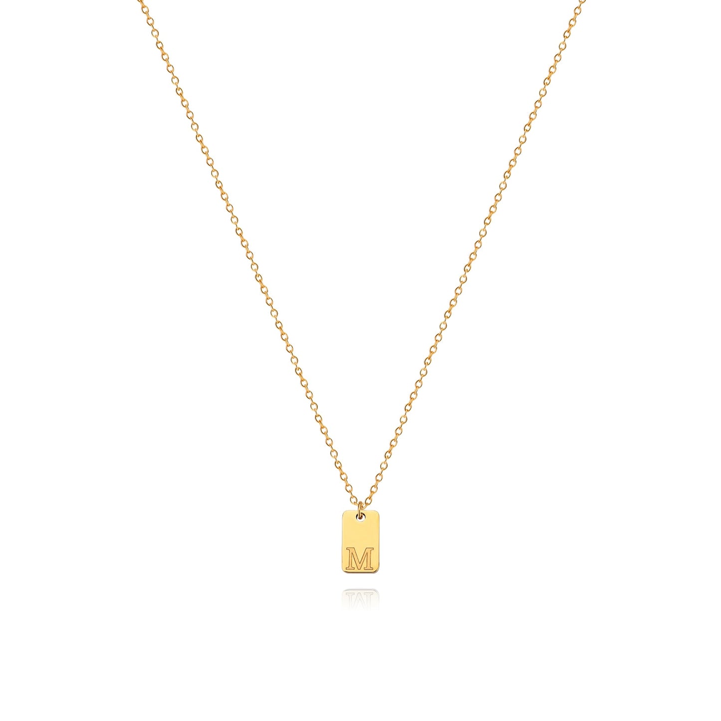 Tiny Square Engraved Letter Necklace, Stainless Steel Gold Plated
