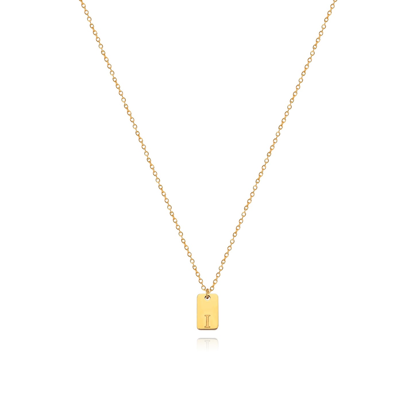 Tiny Square Engraved Letter Necklace, Stainless Steel Gold Plated