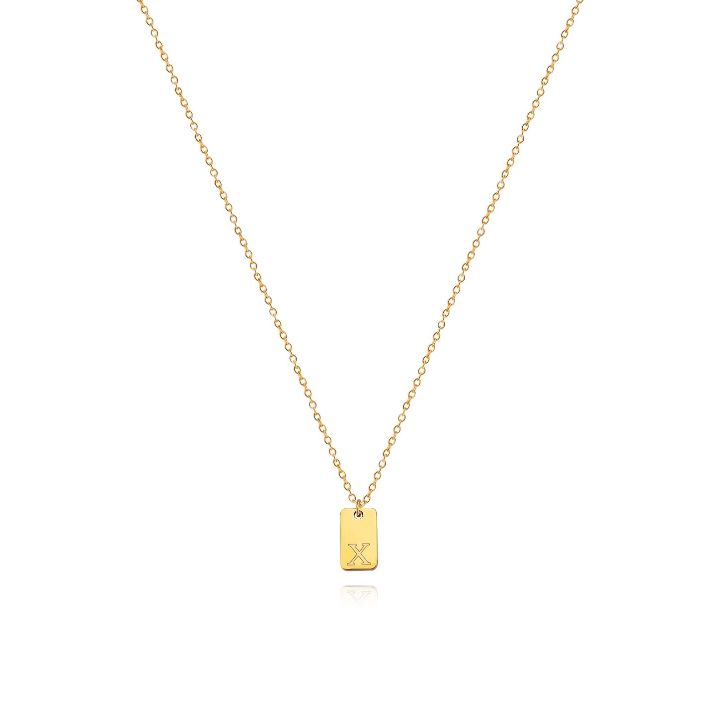 Tiny Square Engraved Letter Necklace, Stainless Steel Gold Plated
