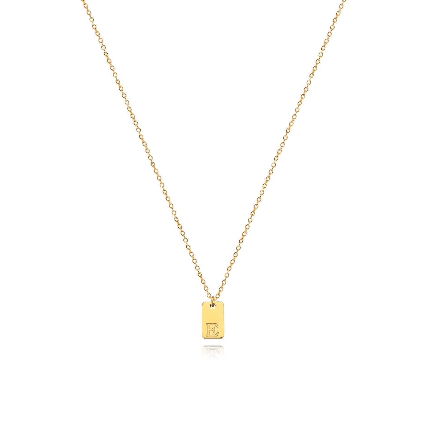 Tiny Square Engraved Letter Necklace, Stainless Steel Gold Plated