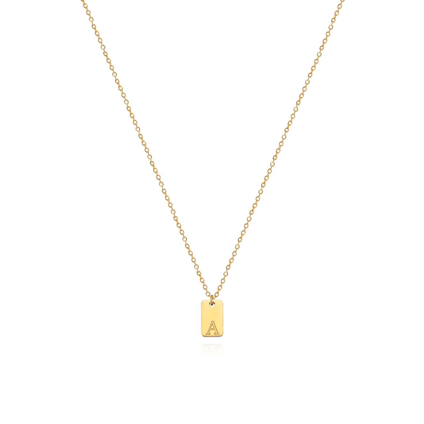 Tiny Square Engraved Letter Necklace, Stainless Steel Gold Plated
