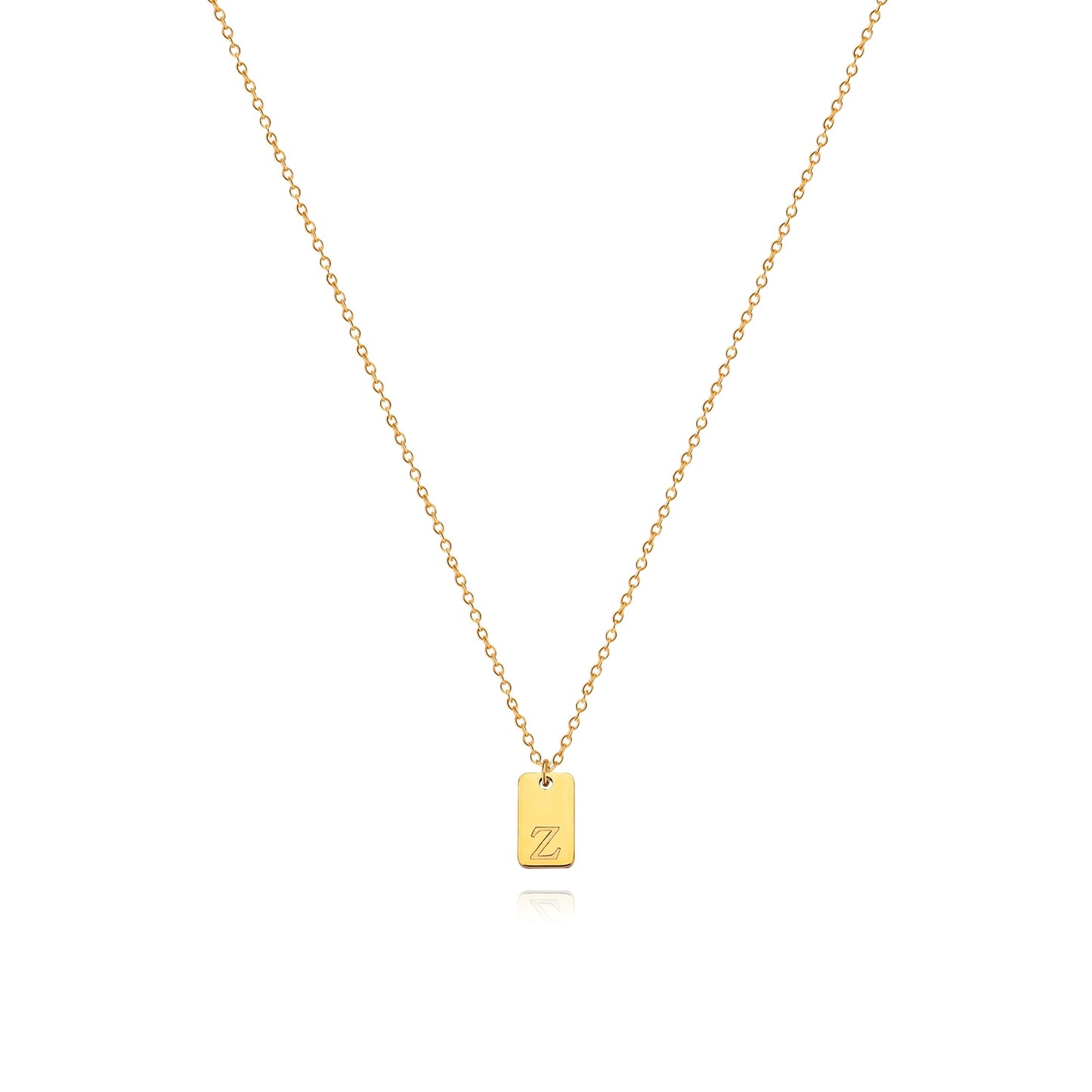 Tiny Square Engraved Letter Necklace, Stainless Steel Gold Plated