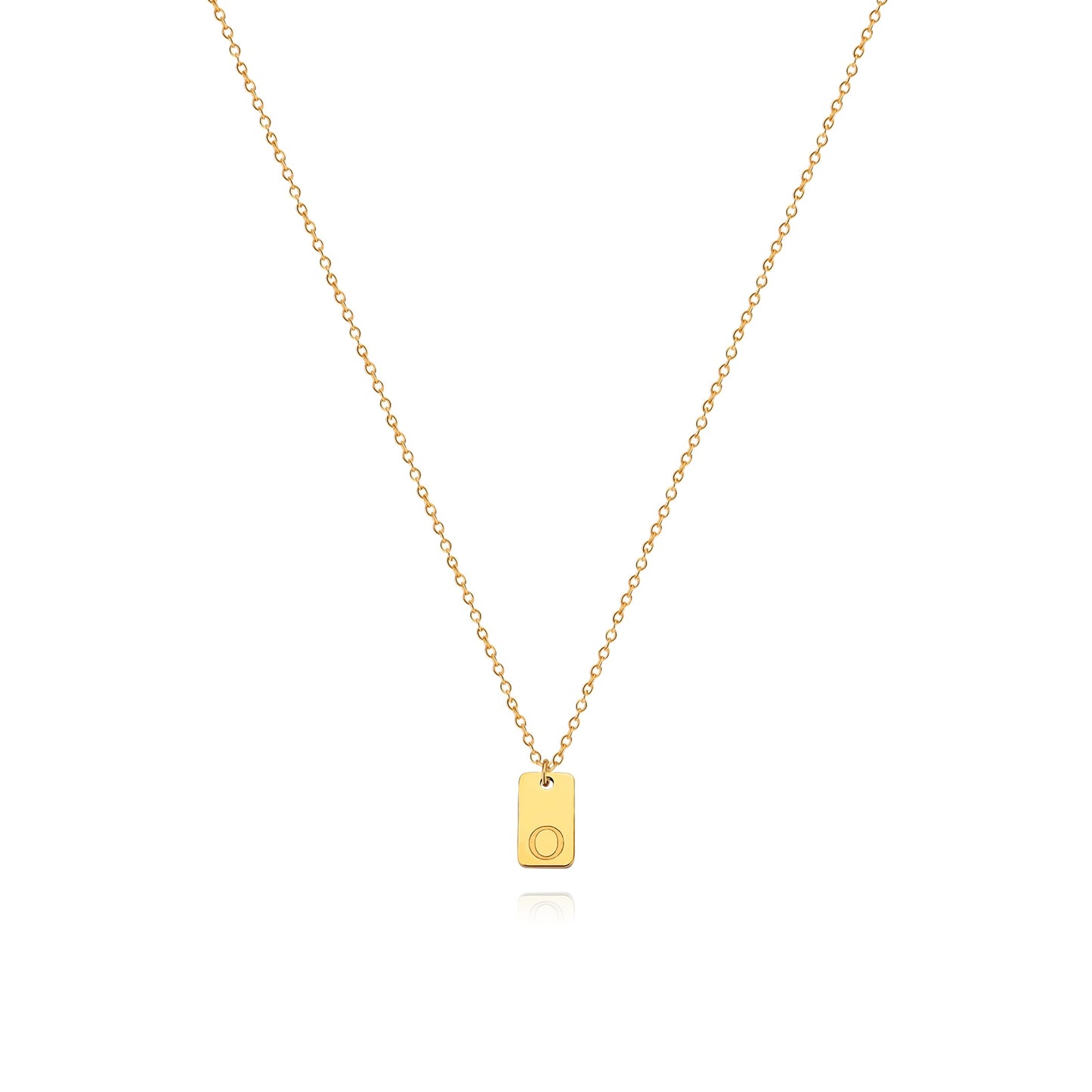 Tiny Square Engraved Letter Necklace, Stainless Steel Gold Plated