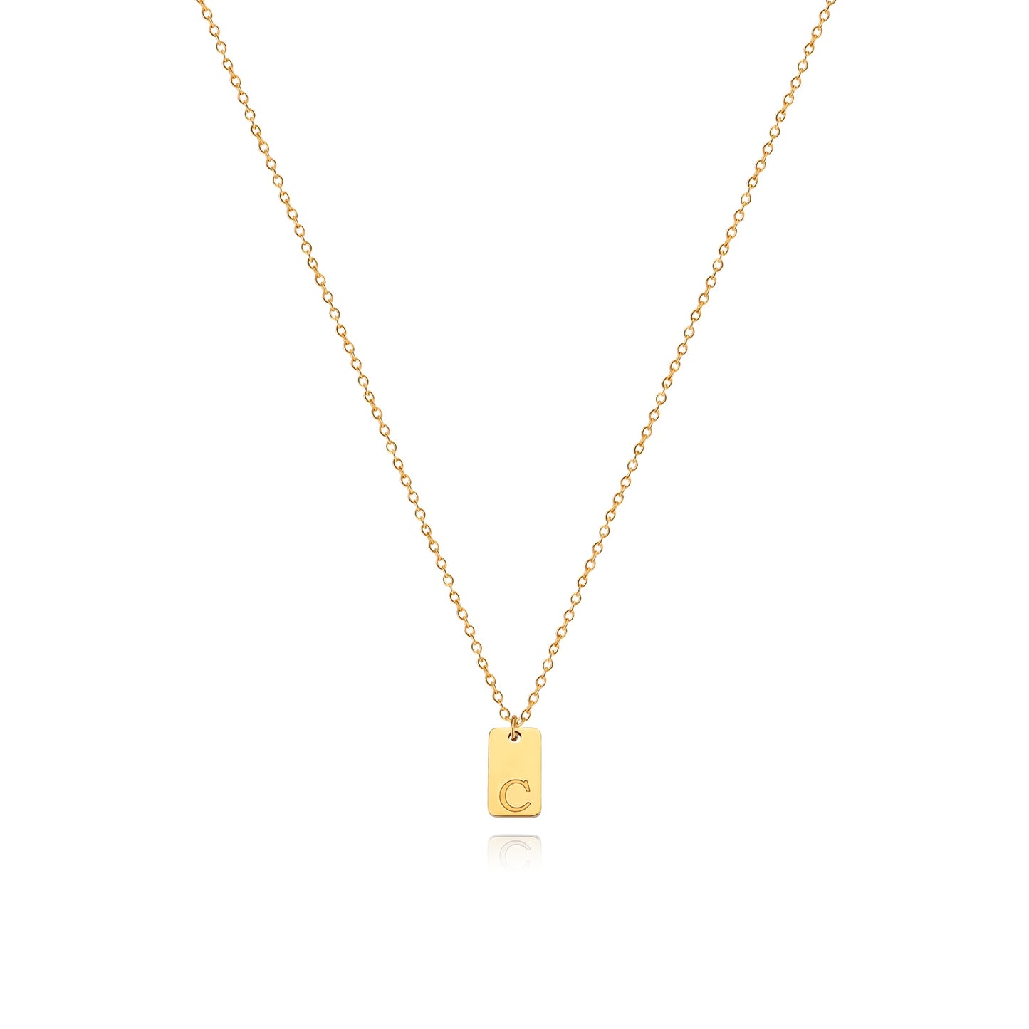Tiny Square Engraved Letter Necklace, Stainless Steel Gold Plated