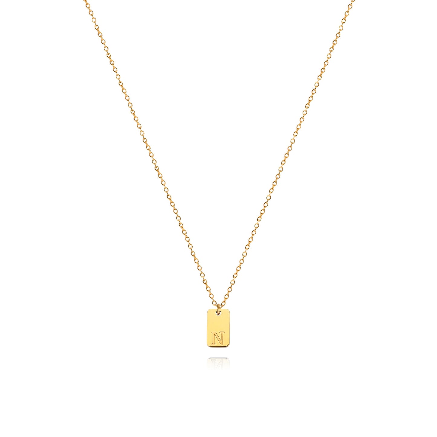 Tiny Square Engraved Letter Necklace, Stainless Steel Gold Plated