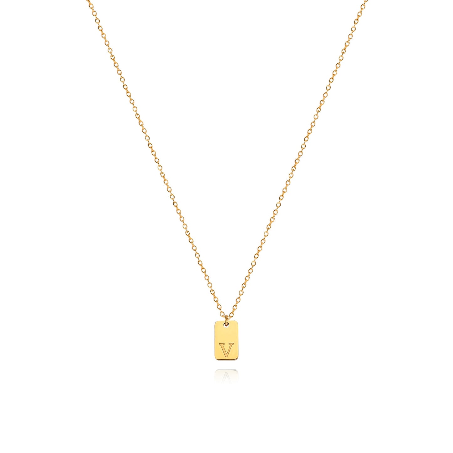 Tiny Square Engraved Letter Necklace, Stainless Steel Gold Plated