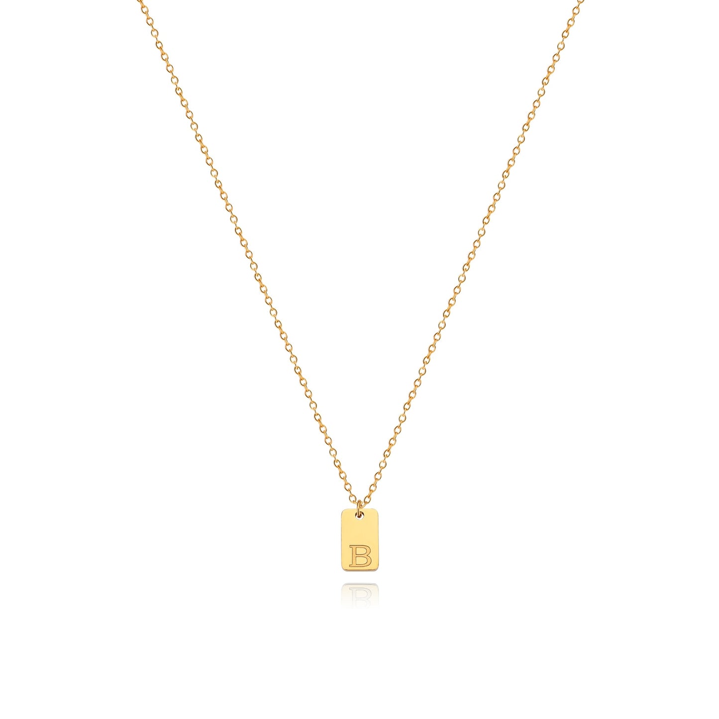 Tiny Square Engraved Letter Necklace, Stainless Steel Gold Plated