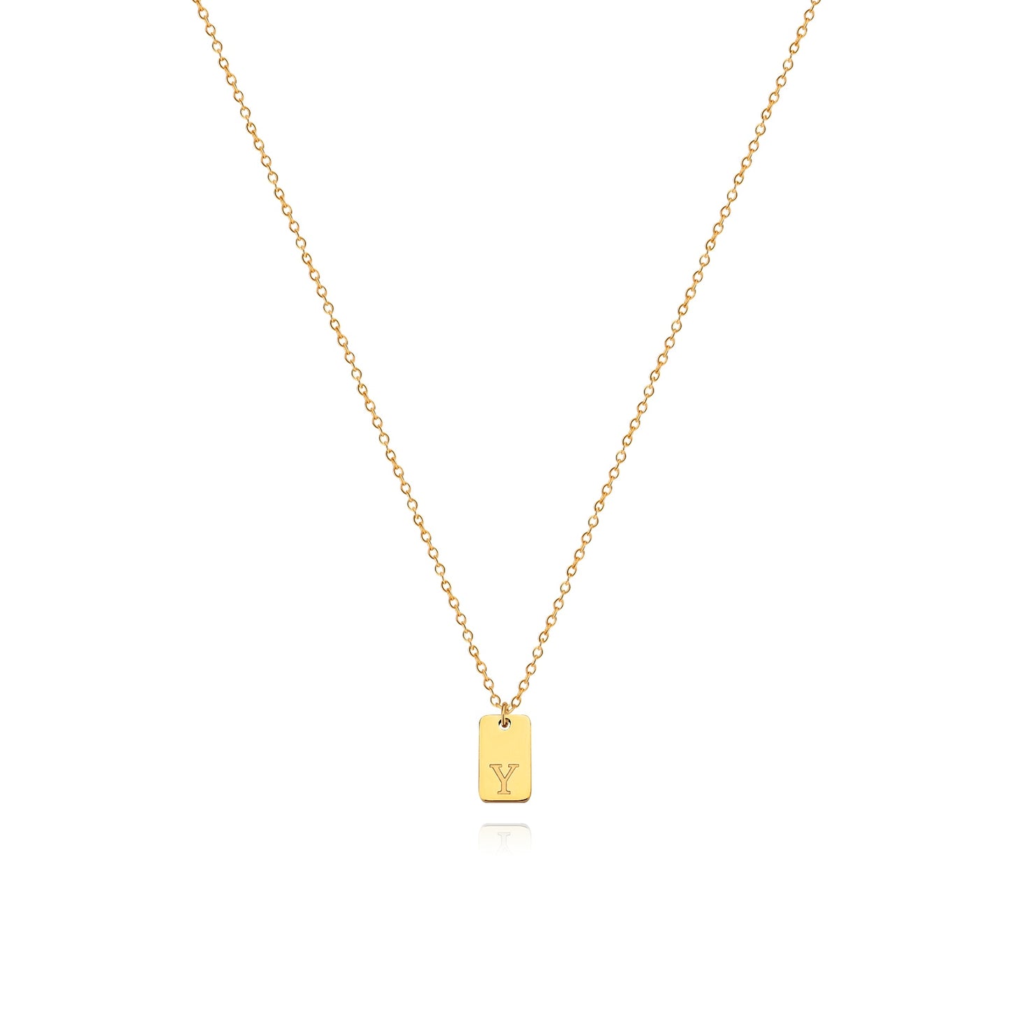 Tiny Square Engraved Letter Necklace, Stainless Steel Gold Plated