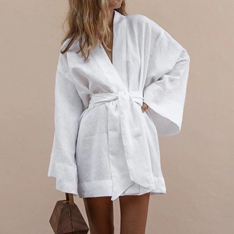 Summer V-Neck Kimono Mini Dress – Coastal Cue